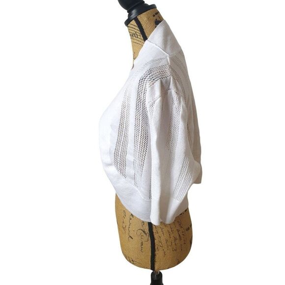 White Open-Front Knit Bolero 2XL Cardigan Shrug Coquette Mesh Detailing Boho - Picture 3 of 5